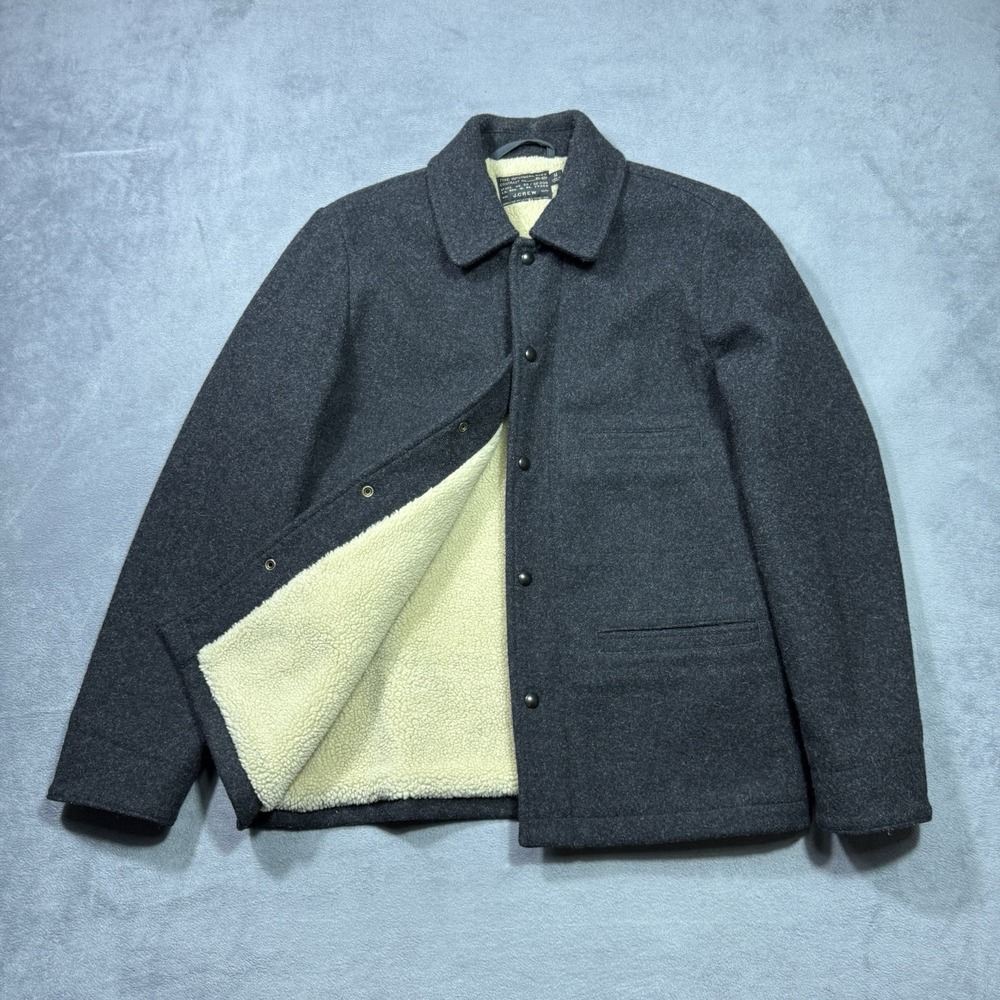 Crew Sherpa Lined Wool Chore Jacket Mens M Gray Thermolite Gorpcore Woods A9716